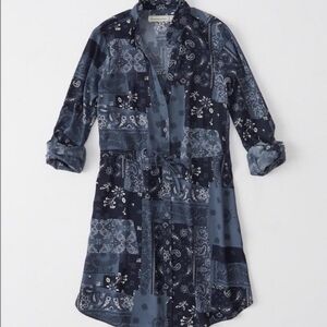 Abercrombie & Fitch Navy Patchwork Print Shirt Dress